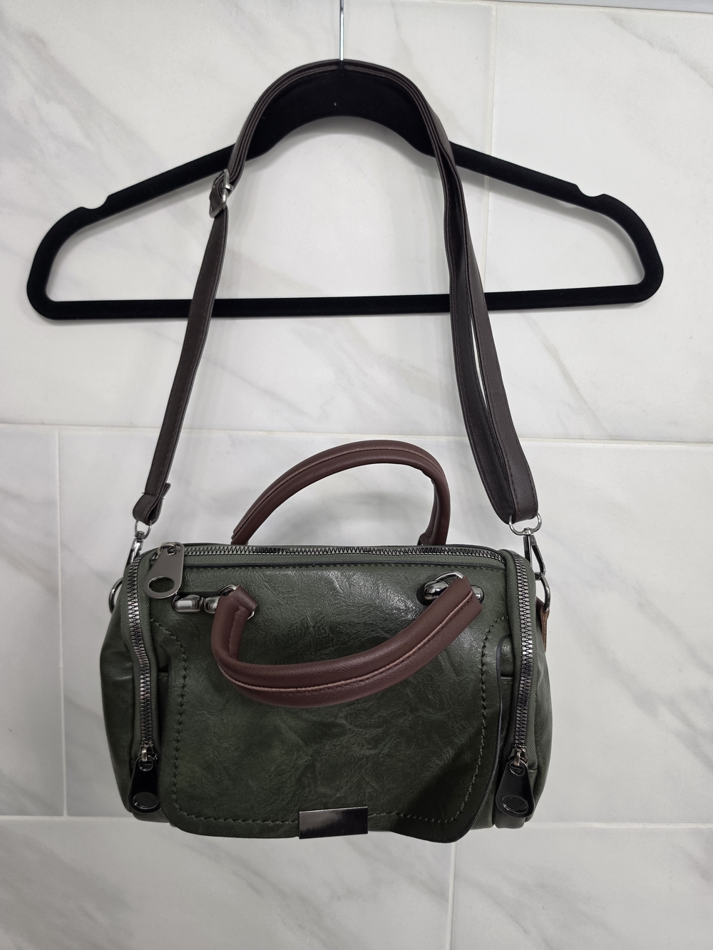 Women’s Green Leatherette Satchel with Brown Handles